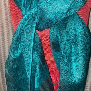 Teal Paisley Pashmina Silk Scarf Wrap